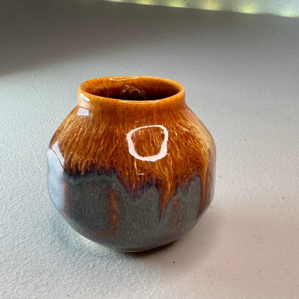 star light studio pottery vase brown green drip glaze signed 3 inch